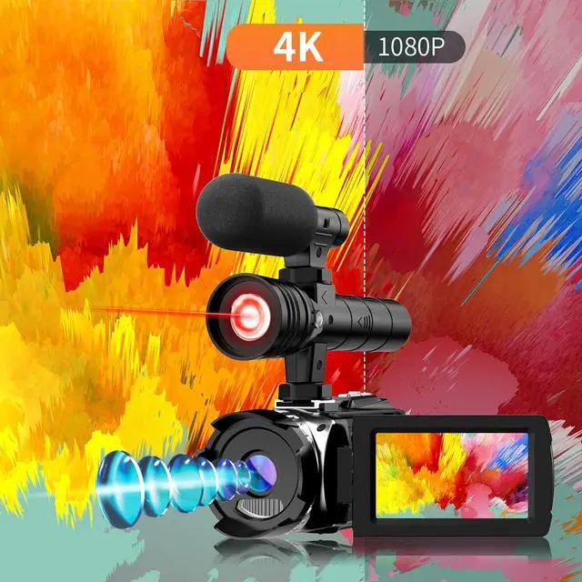 Alt view image 2 of 3 - 4K Video Camera with IR Light, Camcorder Digital with with External Microphone, 24X Digital Zoom, with Night Vision,YouTube Vlogging Camera Recorder