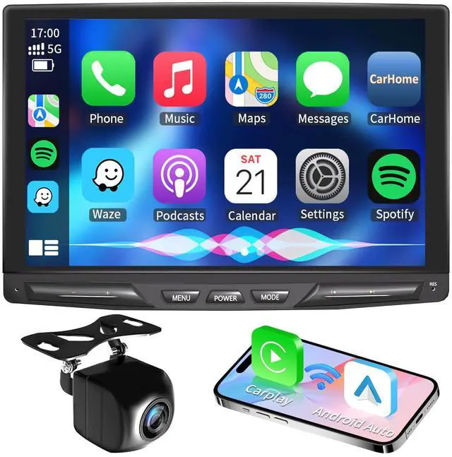Main image of 10.1" Detachable and Adjustable Single Din Car Stereo Wireless Apple Carplay &Android Auto with 1280 * 800 IPS Touch Screen, Bluetooth 5.2/Voice Control/Subwoofers/FM/AM/SWC/Free Backup Camera