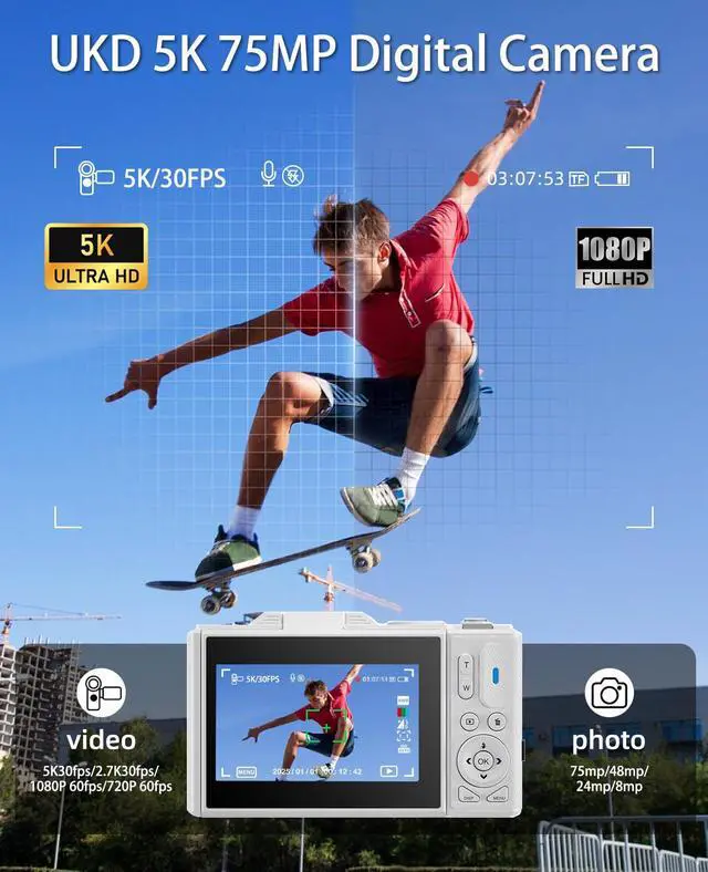 Alt view image 2 of 4 - Point and Shoot Digital Cameras Portable Camera FHD 64MP 4K Digital Camera with 16X Zoom Anti-Shake with Flip Screen