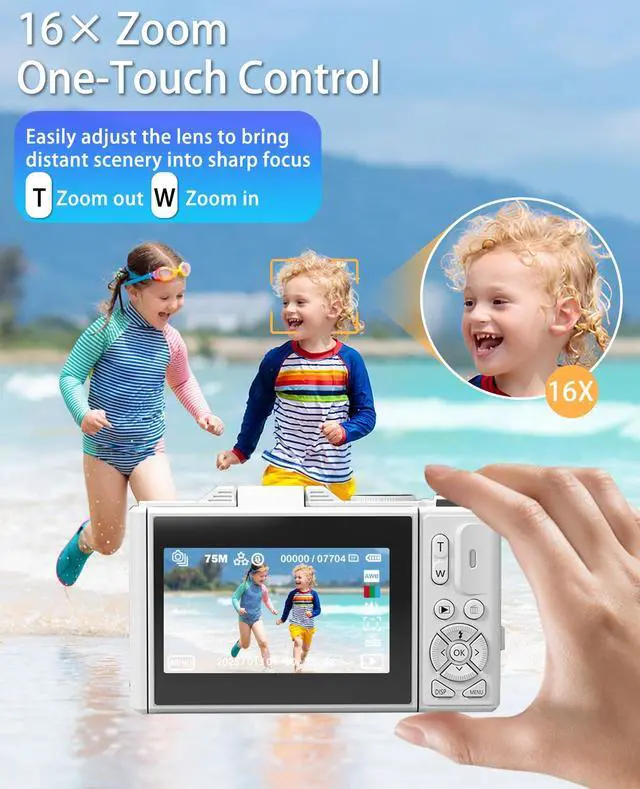 Alt view image 4 of 4 - Point and Shoot Digital Cameras Portable Camera FHD 64MP 4K Digital Camera with 16X Zoom Anti-Shake with Flip Screen