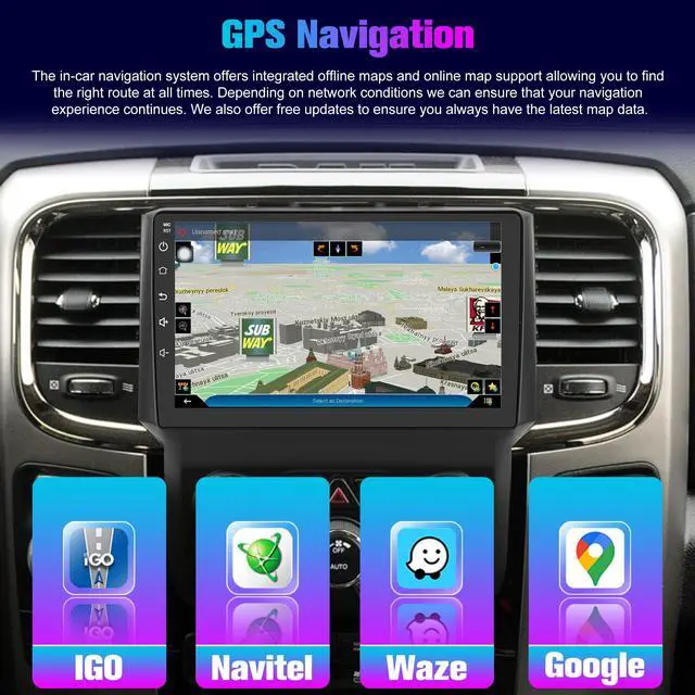 Alt view image 4 of 4 - Radio for RAM 1500 2500 3500: 64G Car Stereo with Bluetooth AM FM Carplay for Dodge Truck AUTO AC, 9" Aftermarket Touch Screen Android System Head Unit Replacement with Backup Camera FMAM for Apple