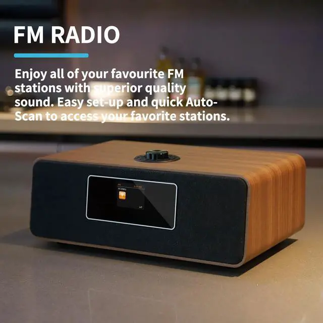 Alt view image 4 of 4 - MS3 Stereo Smart Music System with Internet Radio, FM Digital Radio,Clock Radio,Spotify Connect,Bluetooth Speaker,WiFi Speaker,Headphone-Out,Alarms,Presets,Remote and App ControlWalnut