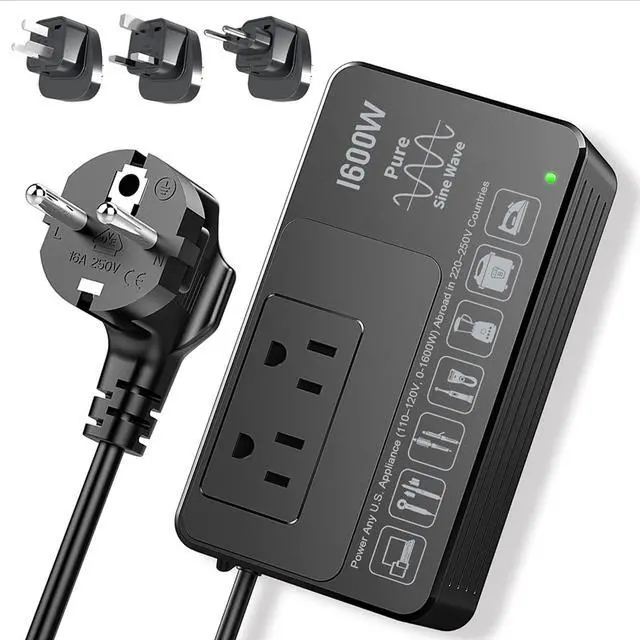 Main image of 1600W 220V to 110V Voltage Converter, Pure Sine Wave, No Limitations - Power Any American Appliance Overseas, Voltage Converter US to Europe International Travel with Universal Power Plug Adapter