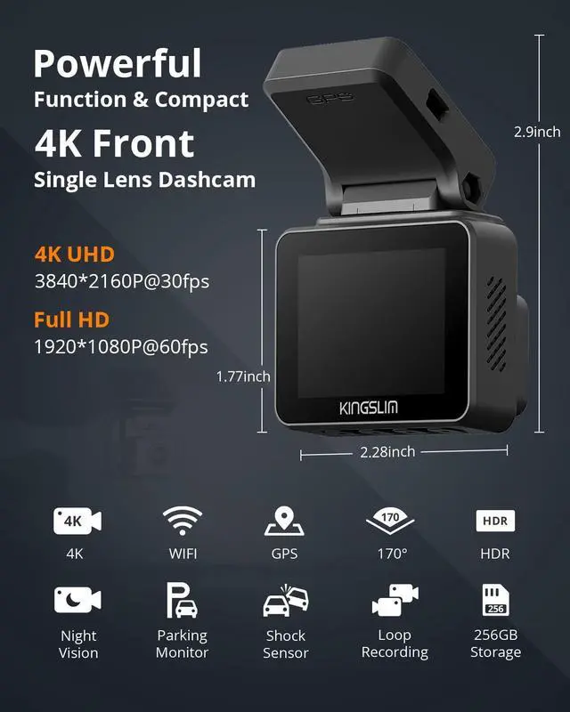 Alt view image 2 of 4 - D5-4K Dash Cam with WiFi - Front Dash Camera for Cars with GPS and Speed, Sony Night Vision, Support APP and 256GB Max