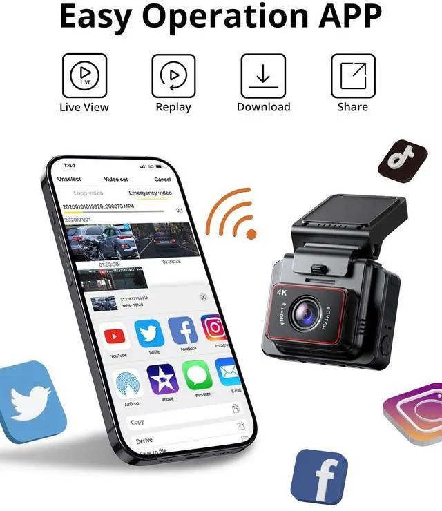Alt view image 4 of 4 - D5-4K Dash Cam with WiFi - Front Dash Camera for Cars with GPS and Speed, Sony Night Vision, Support APP and 256GB Max