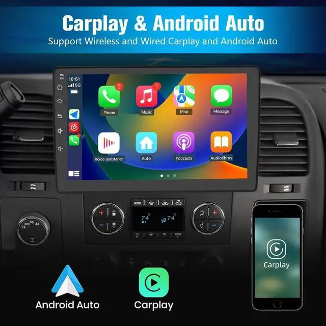 Alt view image 4 of 4 - 4+64GB Qualcomm Car Radio Stereo for Chevy Chevrolet Silverado 2007-2013 Tahoe Equinox GMC Sierra Yukon Android 13 with CarPlay Android Auto Bluetooth5.0
