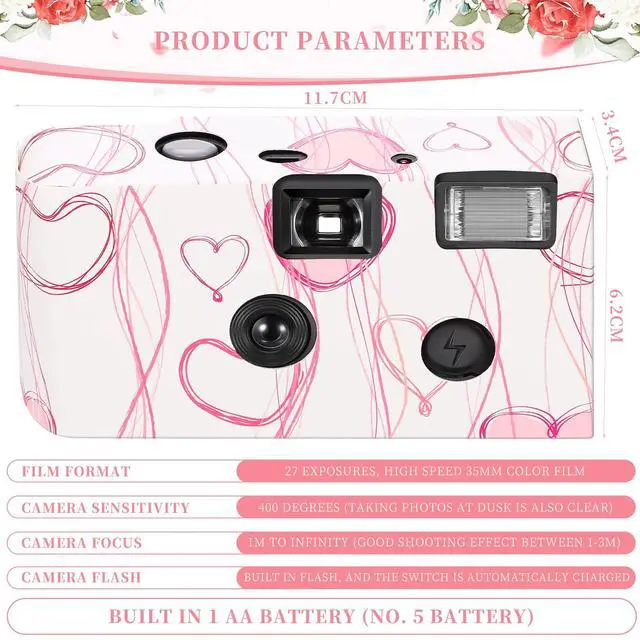 Alt view image 2 of 4 - 8 Pack Disposable Camera Bulk for Wedding 35mm Film Single Use Camera with Flash for Birthday Party Graduation Travel Anniversary Honeymoon Gathering Event Favors