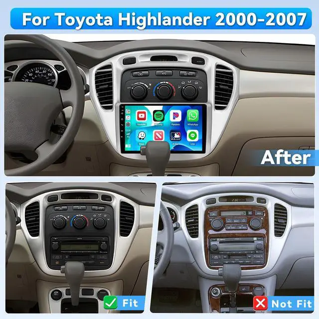 Alt view image 2 of 4 - Android 15 Car Radio for Toyota Highlander 2000-2007, 9 inch Capacitive HD Touch Screen for Highlander Head Unit with Carplay Android Auto 5G WiFi GPS Bluetooth 5.0 1280 * 720 4+64G