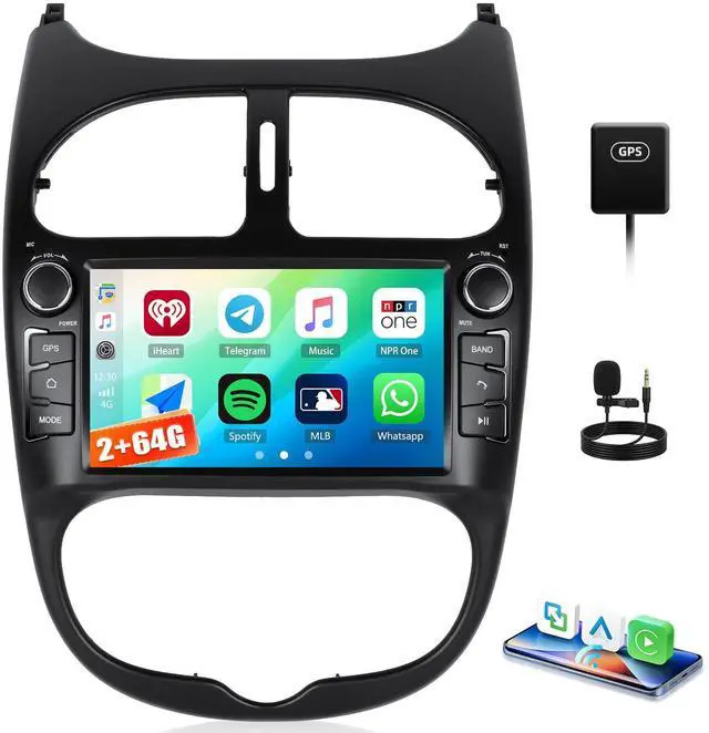Main image of Car Stereo for Peugeot 206 1998-2016 for Citroen C2 2004-2008 7 Inch Touchscreen Android Car Radio with Wireless Carplay Android Auto GPS Navigation WiFi