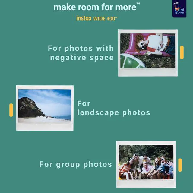 Alt view image 5 of 6 - INSTAX Wide 400 Instant Camera - Sage Green with Creative Bonus Bundle of Wide Instant Film... (Camera + 2 Wide Twin Pack/CC1)
