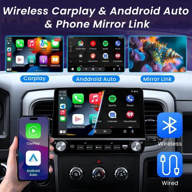 Alt view image 2 of 4 - 4G RAM+64G ROM Android 13 Car Stereo Radio for Dodge Ram 1500 2500 2013-2018: 9" 1280 * 800 IPS Touchscreen Upgrade Wireless Carplay Android Auto Bluetooth GPS 5G WiFi FM SWC EQ HiFi