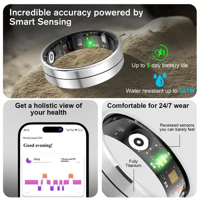 Alt view image 3 of 4 - X1 Smart Health Ring Kit-Nighttime Sleep Monitoring-Heart Rate-5ATM Waterproof Exercise Recording Fitness Tracker-No Subscription Fee Mixed#Steel Color (10#)