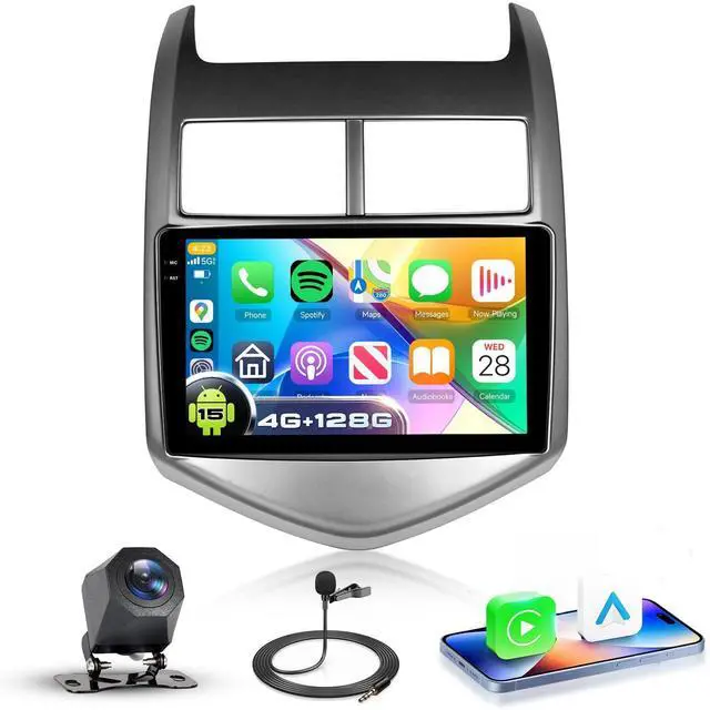Main image of 4G+128G Car Stereo for Chevrolet Chevy Aveo Sonic 2011-2015, 9 HD Incell Touch Screen Android 15 Radio, Wireless Carplay Android Auto, 5G WiFi, GPS, Bluetooth 5.0, FM, 32 EQ, SWC, Backup Camera