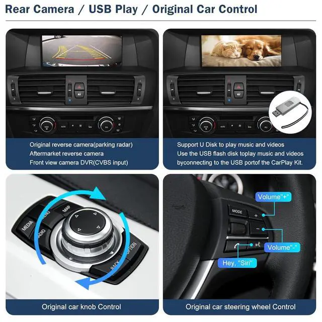 Alt view image 4 of 4 - Wireless Carplay Retrofit Kit Decoder Compatible with BMW CIC System 1 3 5 6 7 Series X1 X3 X5 X6 Z4 2008-2012 Year, Support Android Auto, Mirror Link, Backup Camera, GPS, Siri