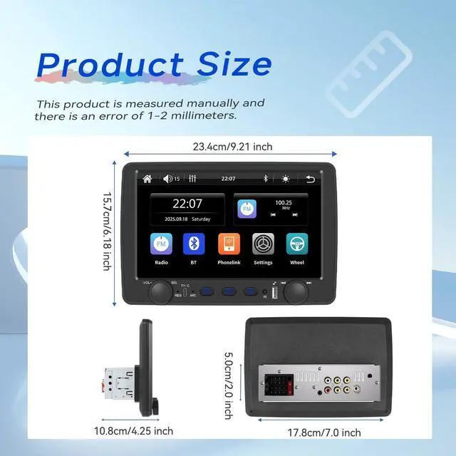 Alt view image 2 of 4 - Single Din Car Stereo with Wireless Carplay & Android Auto, 9 Inch Touchscreen Car Audio Receiver, Mirror Link, Bluetooth Handsfree/FM/, Backup Camera, SWC, USB/Type-C, EQ, Remote Control