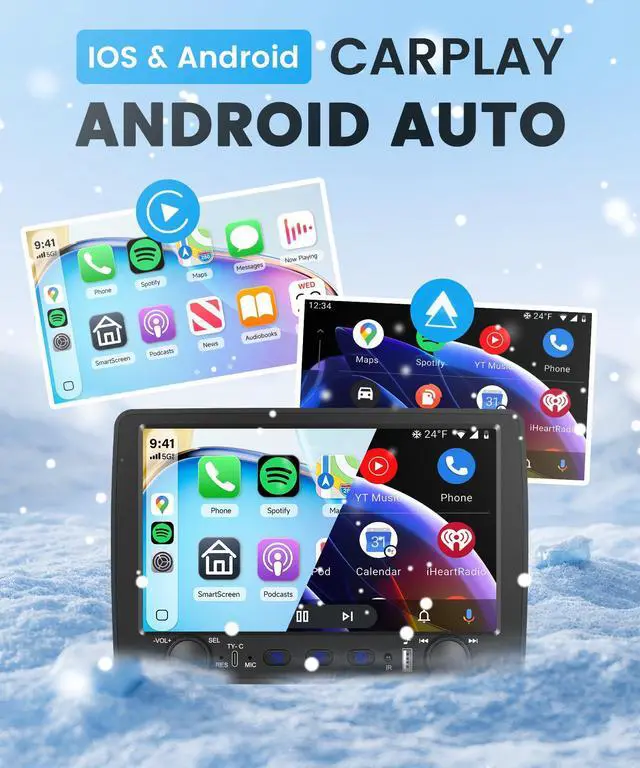 Alt view image 3 of 4 - Single Din Car Stereo with Wireless Carplay & Android Auto, 9 Inch Touchscreen Car Audio Receiver, Mirror Link, Bluetooth Handsfree/FM/, Backup Camera, SWC, USB/Type-C, EQ, Remote Control