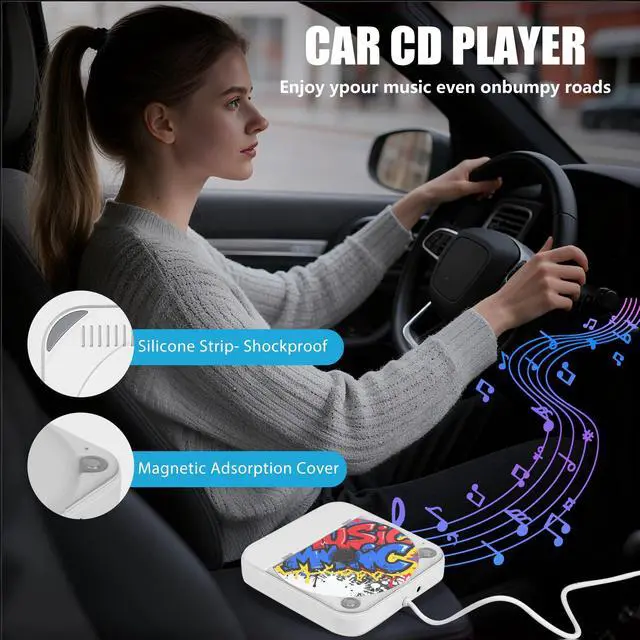 Alt view image 2 of 4 - Portable CD Player for Car External Car CD Player Plug and Play with USB & AUX Port, USB Extension Cable, Anti-Skip, Music CD Players for Vehicle Laptop TV Computer (White)