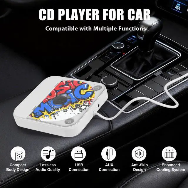 Alt view image 3 of 4 - Portable CD Player for Car External Car CD Player Plug and Play with USB & AUX Port, USB Extension Cable, Anti-Skip, Music CD Players for Vehicle Laptop TV Computer (White)