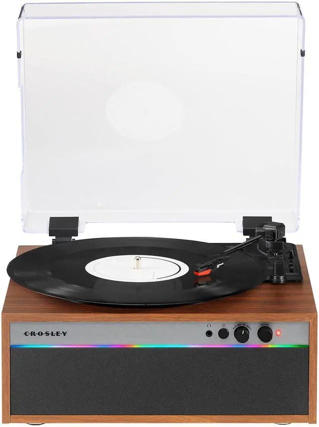 Main image of CR6048A-WA Strobe Bluetooth Vinyl Record Player with Music Sync Color Changing LED Lights, Walnut