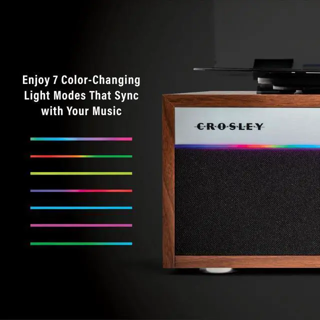 Alt view image 2 of 4 - CR6048A-WA Strobe Bluetooth Vinyl Record Player with Music Sync Color Changing LED Lights, Walnut