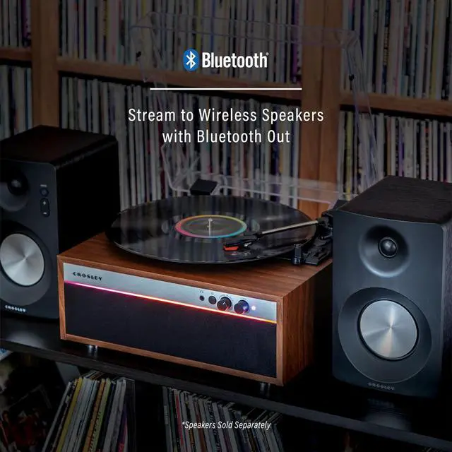 Alt view image 4 of 4 - CR6048A-WA Strobe Bluetooth Vinyl Record Player with Music Sync Color Changing LED Lights, Walnut