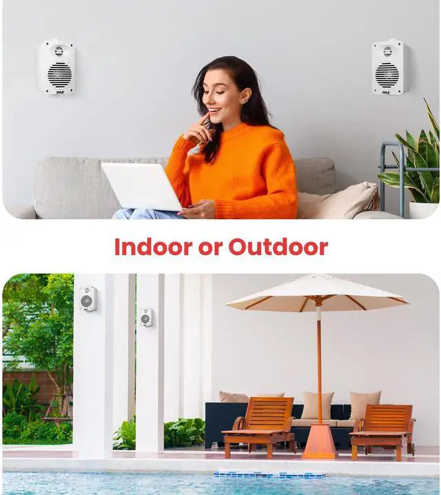 Alt view image 4 of 4 - 200 Watt Bluetooth Indoor Outdoor Speakers Pair - Dual Waterproof 3.5 2-Way Full Range Speaker System w/ 1/2 High Compliance Polymer Tweeter | Home, Boat, Marine, Deck, Patio, Poolside (White)