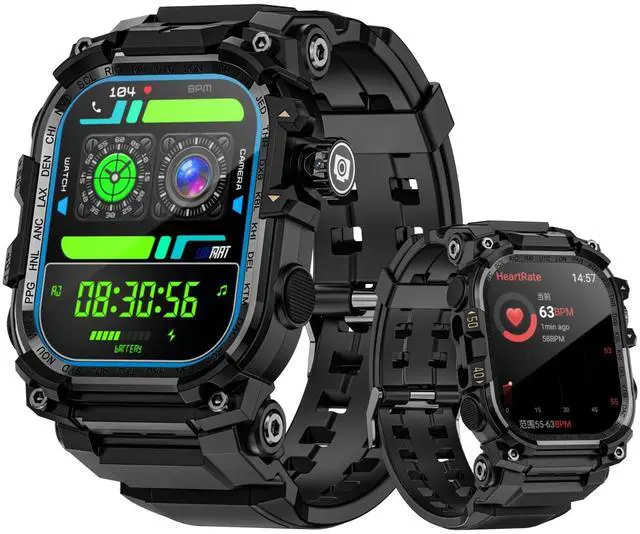 Main image of 2.06'' AMOLED Large Screen 4G Smart Watch, 3GB+32GB Mens Military Rugged Sports Android Smartwatch with Rotating Camera WiFi GPS NFC (Black)