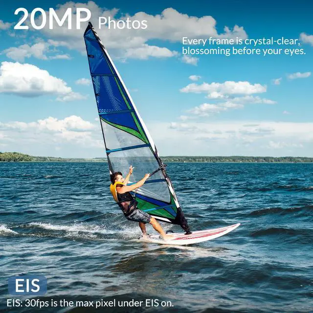 Alt view image 2 of 4 - 20MP 5X Zoom Action Camera 4k 60Fps with EIS, WiFi Remote Control, Waterproof Underwater Camera for Snorkeling Cycling Vlogging