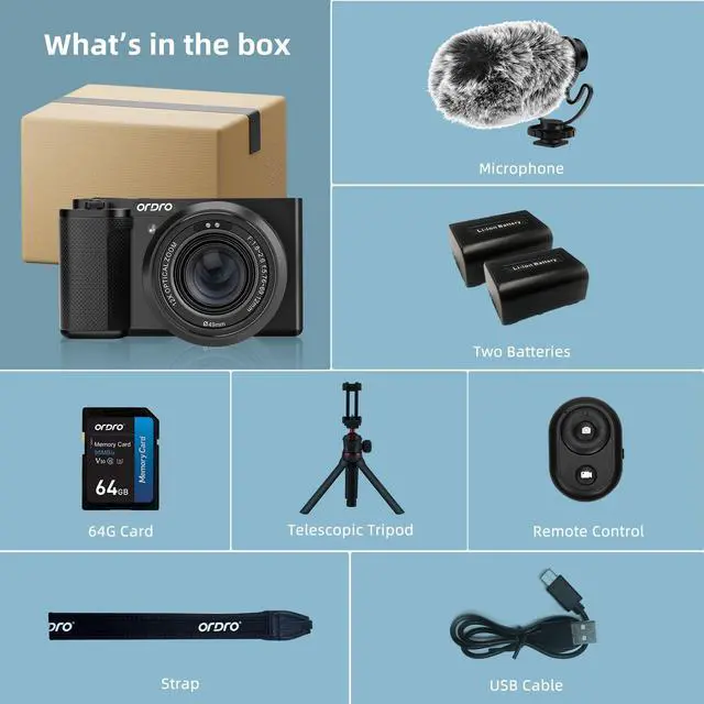 Alt view image 3 of 4 - 5K Digital Cameras for Photography - 64MP 12X Optical Zoom Travel Content Creator Camera & YouTube Vlogging Camera with Flip Screen, Microphone & Tripod Grip, 64GB Memory Card