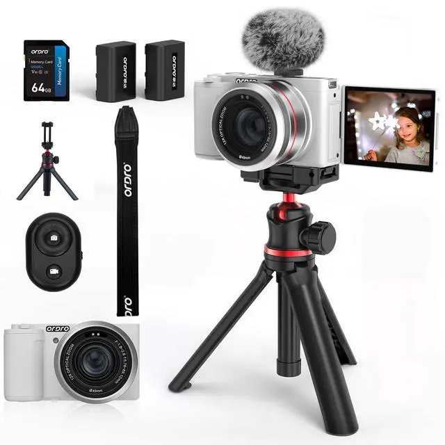 Main image of 5K Digital Cameras for Photography - 64MP 12X Optical Zoom Travel Content Creator Camera & YouTube Vlogging Camera with Flip Screen, Microphone & Tripod Grip, 64GB Memory Card(White)