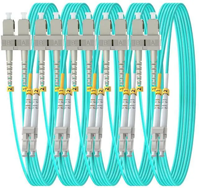 Main image of OM3 SC to LC Fiber Patch Cable, Duplex Multimode, MM Fiber Optic Patch Cable, 10G/40G, 50/125um, LSZH, 10m/33ft,5Pack