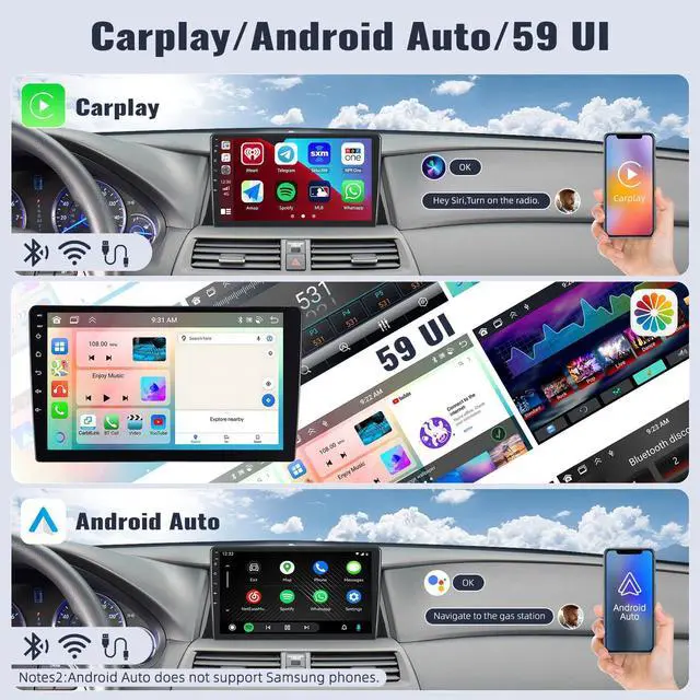 Alt view image 3 of 4 - 8 Core 6G+128G Android Car Stereo for Honda Accord 8th 2008-2013 10.1 Inch Touch Screen with Wireless CarPlay Android Auto Bluetooth GPS Navigation HiFi WiFi 59UI Weather Forecast
