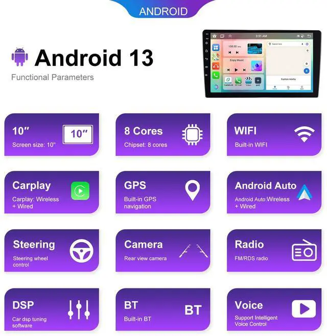 Alt view image 4 of 4 - 8 Core 6G+128G Android Car Stereo for Honda Accord 8th 2008-2013 10.1 Inch Touch Screen with Wireless CarPlay Android Auto Bluetooth GPS Navigation HiFi WiFi 59UI Weather Forecast