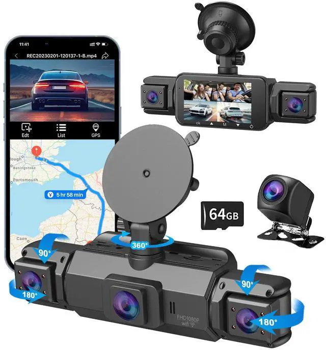 Main image of 4 Channel Dash Cam, Front and Rear, 360 Dash Camera for Cars, 1080P FHD x4, Front 2K+1080P*2 Inside Camera, Built-in WiFi, GPS, Night Vision, 24/7 Recording Parking Mode Monitor, Free 64G Card