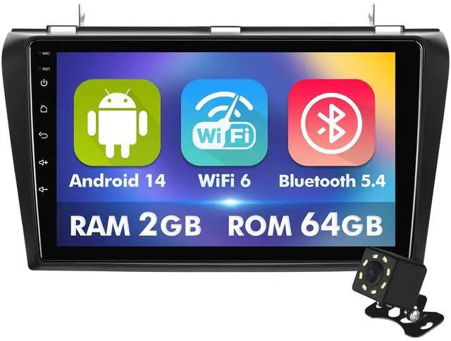 Main image of 9 Inch IPS Touchscreen Android 14 Car Stereo for Mazda 3 2004-2009 with Wireless CarPlay & Android Auto 2+64GB Car Radio, Support GPS, WiFi 6, Bluetooth,5.4, FM Radio, Backup Camera, SWC, Dual USB