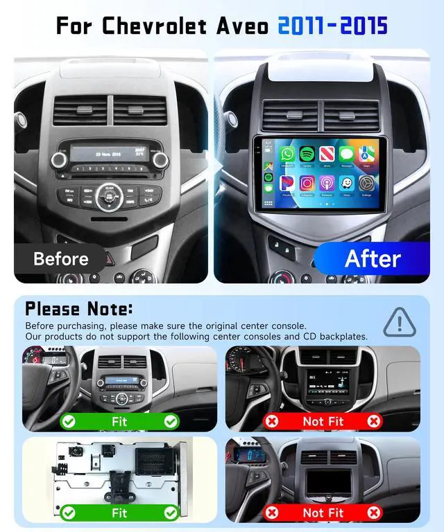 Alt view image 2 of 4 - 4G+64G Car Radio Stereo for Chevrolet Aveo 2011-2015, 9inch in-Cell Touchscreen/Android 15/Wireless CarPlay/Android Auto/DSP EQ/GPS/WiFi/5.0Bluetooth/FM/RDS/SWC/AHD Backup Camera