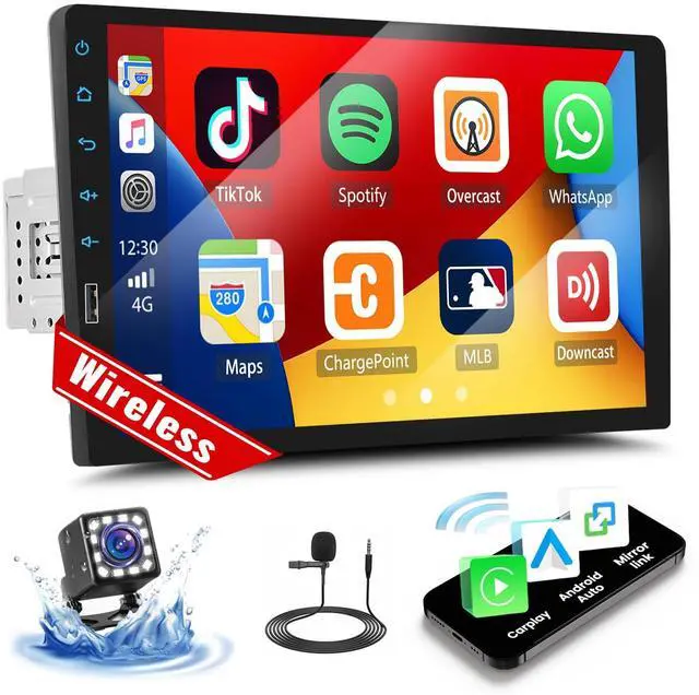 Main image of 9 Inch Single Din Wireless Apple CarPlay Android Auto Car Stereo Touch Screen Bluetooth FM Car Radio Receiver Mirror Link USB Playback DVR Input with Backup Camera Mic