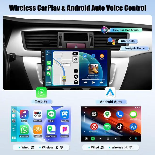 Alt view image 2 of 4 - 9 Inch Single Din Wireless Apple CarPlay Android Auto Car Stereo Touch Screen Bluetooth FM Car Radio Receiver Mirror Link USB Playback DVR Input with Backup Camera Mic