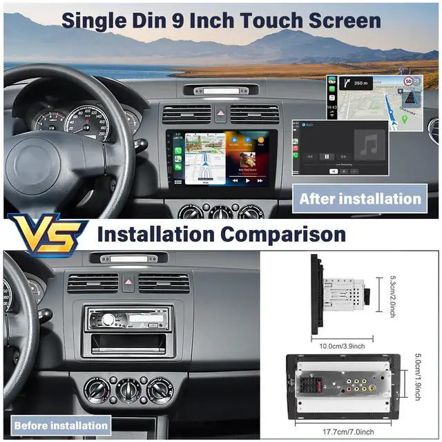 Alt view image 3 of 4 - 9 Inch Single Din Wireless Apple CarPlay Android Auto Car Stereo Touch Screen Bluetooth FM Car Radio Receiver Mirror Link USB Playback DVR Input with Backup Camera Mic