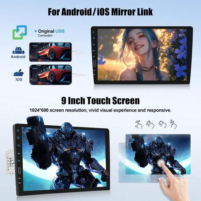 Alt view image 4 of 4 - 9 Inch Single Din Wireless Apple CarPlay Android Auto Car Stereo Touch Screen Bluetooth FM Car Radio Receiver Mirror Link USB Playback DVR Input with Backup Camera Mic