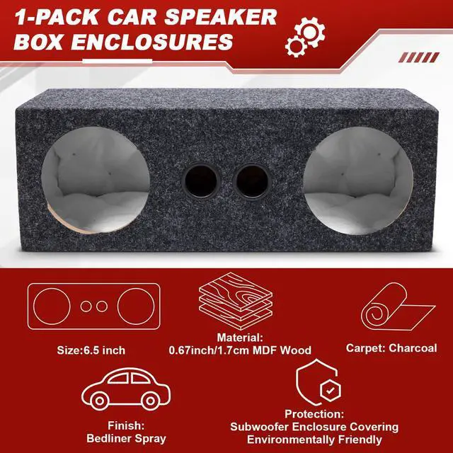 Alt view image 3 of 4 - 6.5 Inch Car Audio Enclosure Box, Sealed Covered Car Audio Vehicle Speaker Box with 2 Slot Port Vent for Improves Stereo and Sound System Accessories
