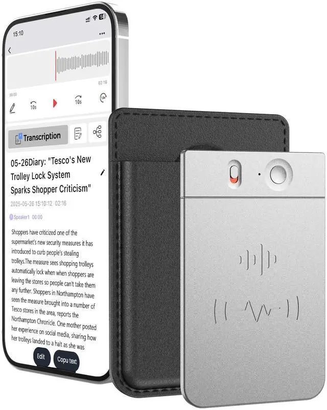 Main image of AI Voice Recorder Note Taking Device App Control Transcription Summarization 112 Languages Grabadora de Voz for Lectures Meetings Calls 64GB Memory Magnetic Case(Silvery)