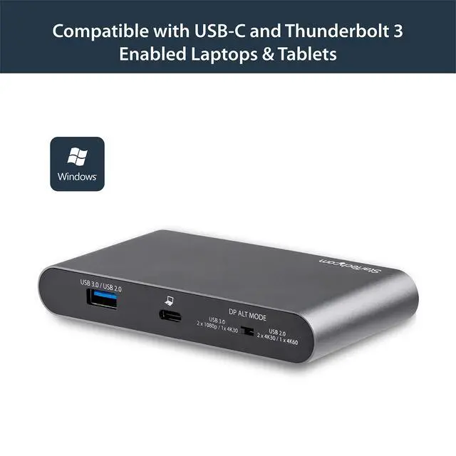Alt view image 3 of 4 - USB-C Multiport Adapter - Dual-Monitor - Windows - USB-C to Dual 4K DisplayPort Adapter - 2X USB-A Ports - 100W PD 3.0 - GbE