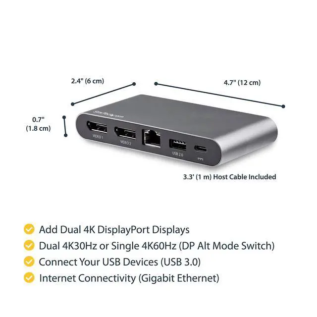 Alt view image 4 of 4 - USB-C Multiport Adapter - Dual-Monitor - Windows - USB-C to Dual 4K DisplayPort Adapter - 2X USB-A Ports - 100W PD 3.0 - GbE