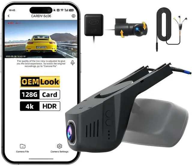 Main image of 4K+1080P Dash Cam Front and Rear,FHD Wireless Dual Dashcam for Cars,Hardwire,HDR Night Vision,24H Parking Mode,5G WiFi & GPS,Car Battery Protection,Hardwire Kit,128GB Card