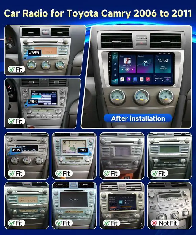Alt view image 2 of 4 - 8-Core 4GB+64GB Car Radio for Toyota Camry 2006-2011 with Wireless Carplay Android Auto, 9 Inch Android 13 IPS Touch Screen Car Stereo Compatible with JBL, Support GPS WiFi BT FM RDS/DSP Camera SWC