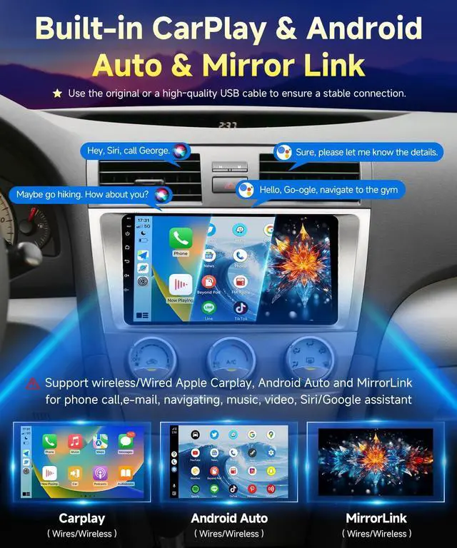 Alt view image 3 of 4 - 8-Core 4GB+64GB Car Radio for Toyota Camry 2006-2011 with Wireless Carplay Android Auto, 9 Inch Android 13 IPS Touch Screen Car Stereo Compatible with JBL, Support GPS WiFi BT FM RDS/DSP Camera SWC