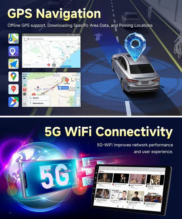 Alt view image 4 of 4 - 8-Core 4GB+64GB Car Radio for Toyota Camry 2006-2011 with Wireless Carplay Android Auto, 9 Inch Android 13 IPS Touch Screen Car Stereo Compatible with JBL, Support GPS WiFi BT FM RDS/DSP Camera SWC