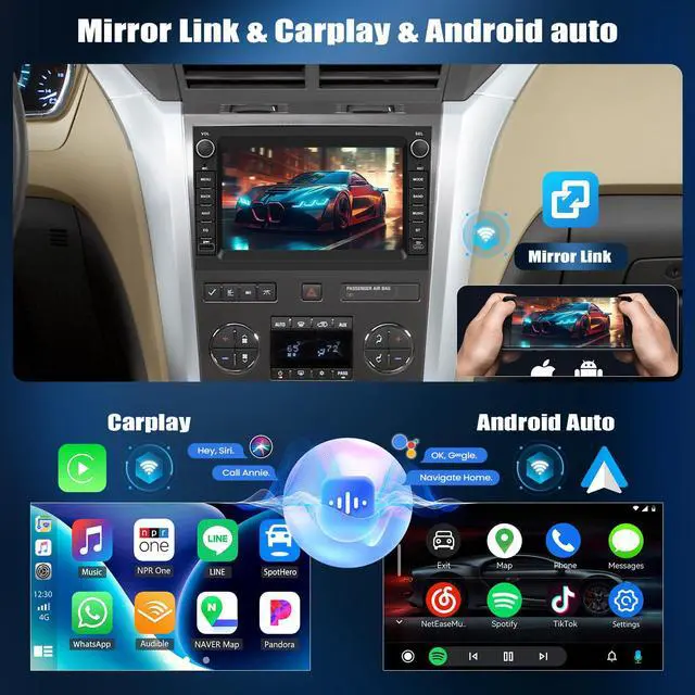 Alt view image 4 of 4 - Android 15 4-Core+64G for Chevrolet Chevy Silverado GMC Sierra Yukon Buick Car Radio Stereo A-pple CarPlay Android Auto 7 Touch Screen EQ Bluetooth GPS WiFi FM/RDS 28-UI SWC Type-C/USB Camera+MIC