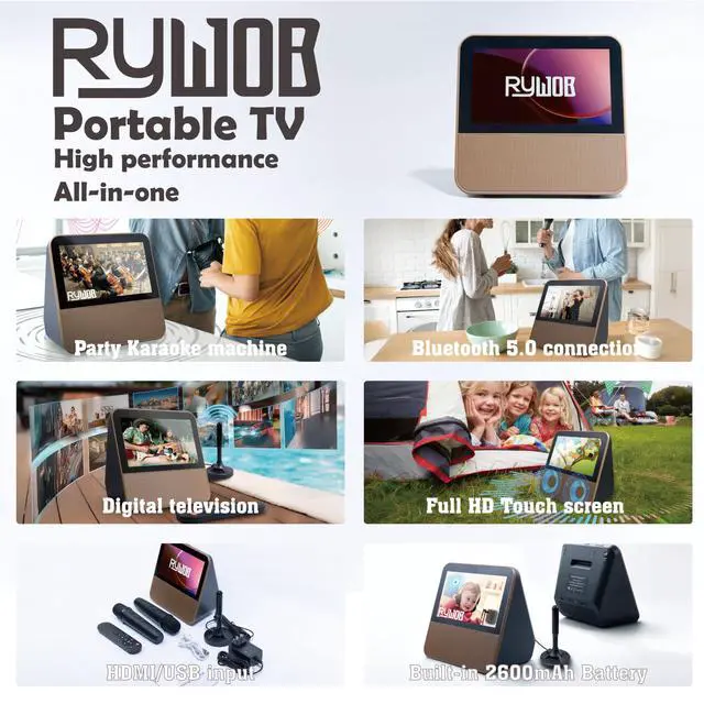 Alt view image 2 of 4 - 7" Small TV with 1080P Touch Screen,Bluetooth Karaoke Machine with USB/HDMI Input,Mini Portable TV with Remote Control